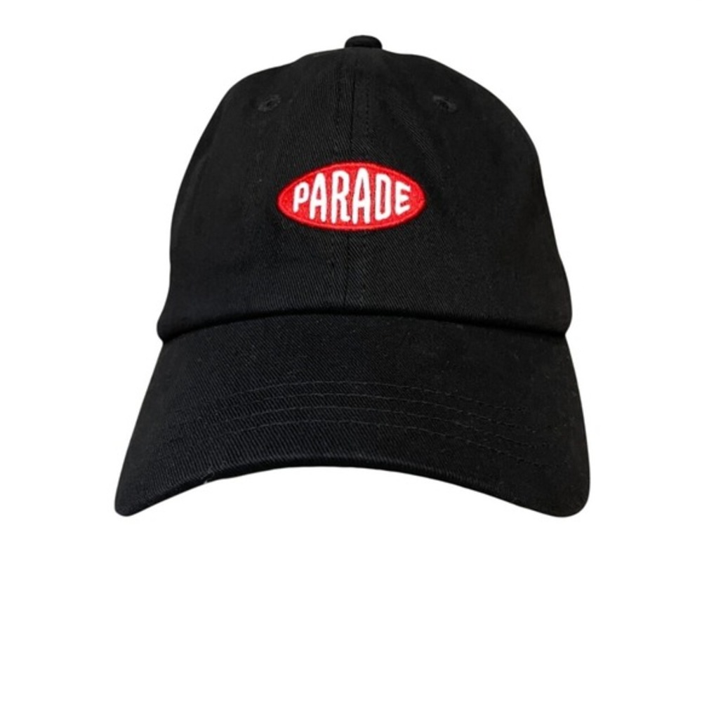 Parade‎ World Black Baseball Cap Red Oval Logo Embroidered Strapback Hat Mens